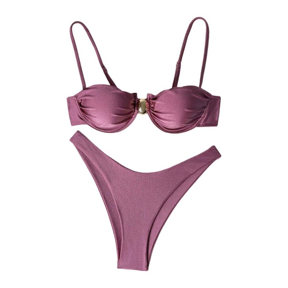 Women's 2 Piece Swimsuits Underwire High Cut Cheeky Bikini Set dusty pink S